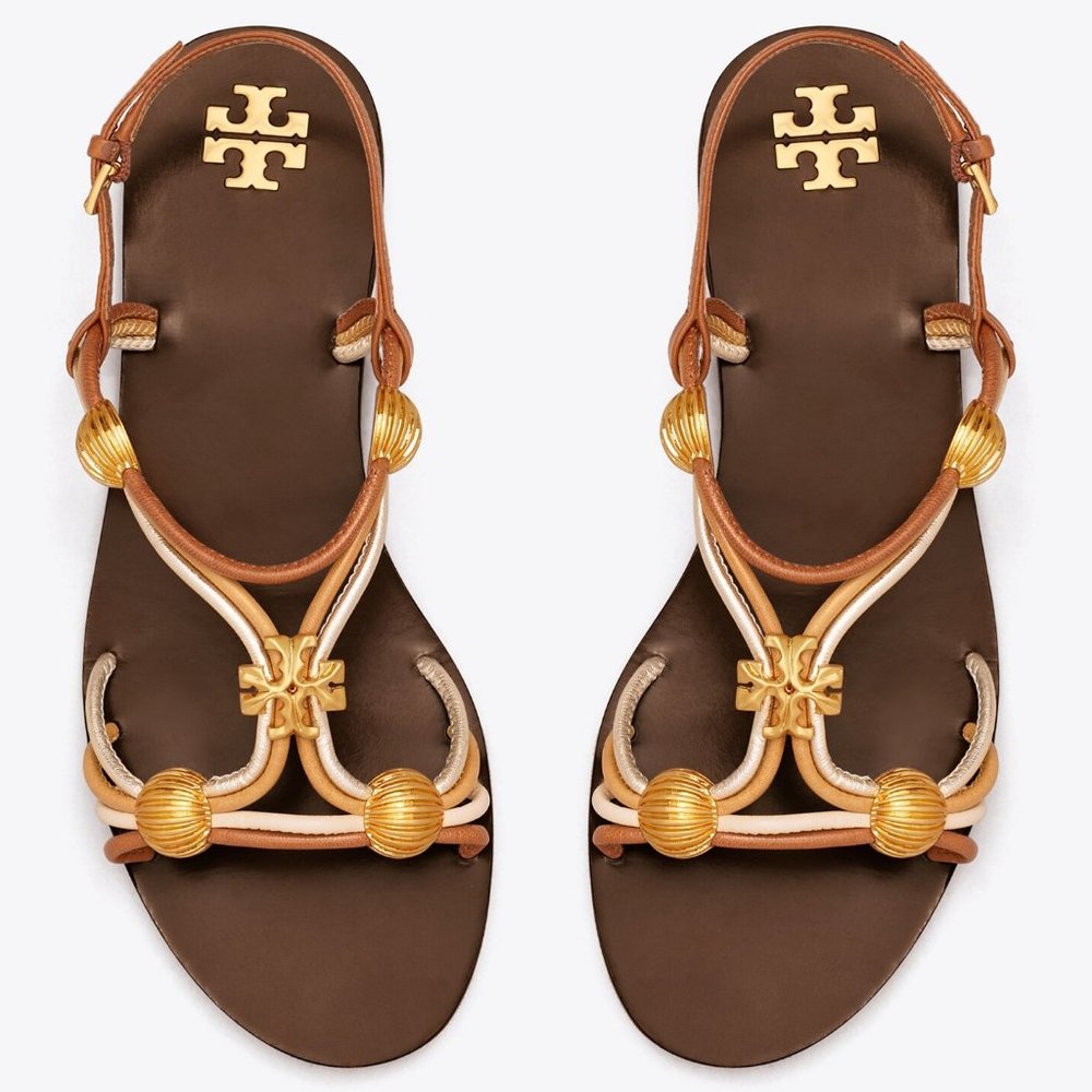 Tory Burch $328 NIB CAPRI MULTI STRAP SANDAL MOCHA / TOASTED BARK / GOLD BROWN